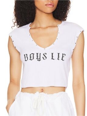 Boys Lie Rebel Tank White Silver Studded Crop Top Y2K Vanderpump Rules Size S